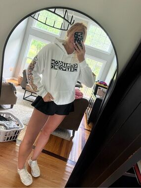 Cartoon Network White Cowl-Neck Pullover with Graphic Sleeves